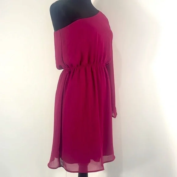 Francesca’s Small Burgundy, Crimson, One Shoulder Mini dress - Picture 4 of 6